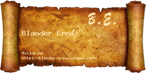 Blander Ernő névjegykártya